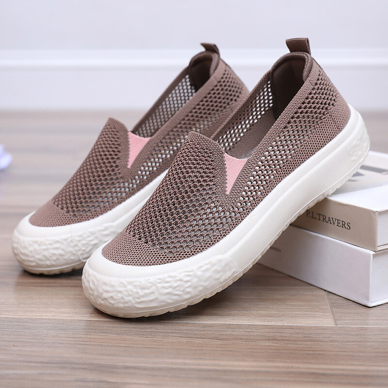 Mocassins de malha femininos de verão, sapatos casuais baixos