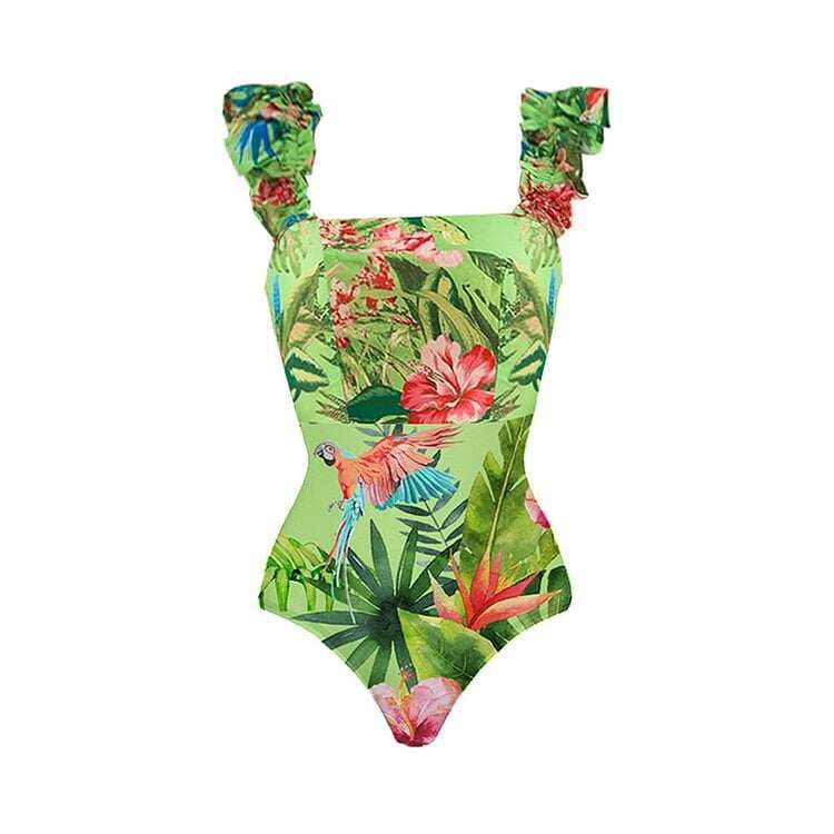 2025 New One-piece style with flutter sleeves and prints Swimsuit Set