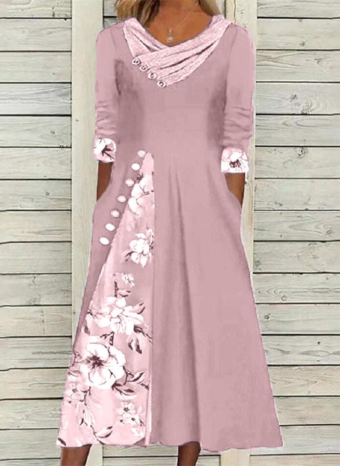 Túnica Floral Vestido com corte em V de linha média A