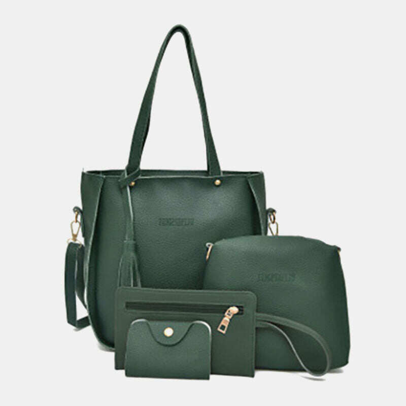 4 unidades de couro PU feminino com borla lazer bolsa crossbody bolsa fixa ex