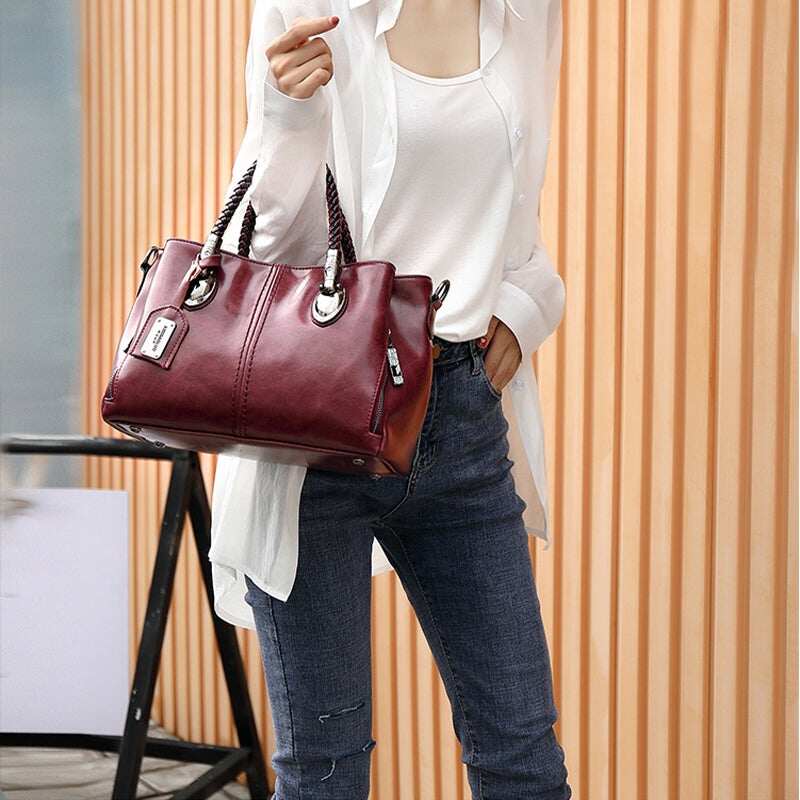 Bolsas femininas clássicas de couro retrô com vários bolsos