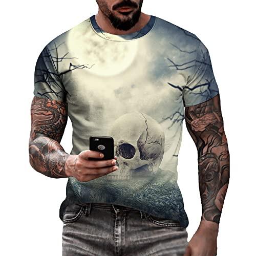 Camiseta masculina de caveira com estampa 3D criativa 3D camiseta de manga curta casual gola redonda novidade moda urbana camiseta