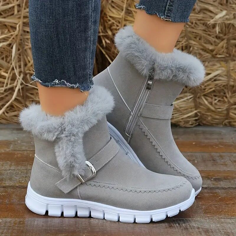 Botas de inverno, quentes para a neve, com zíper lateral