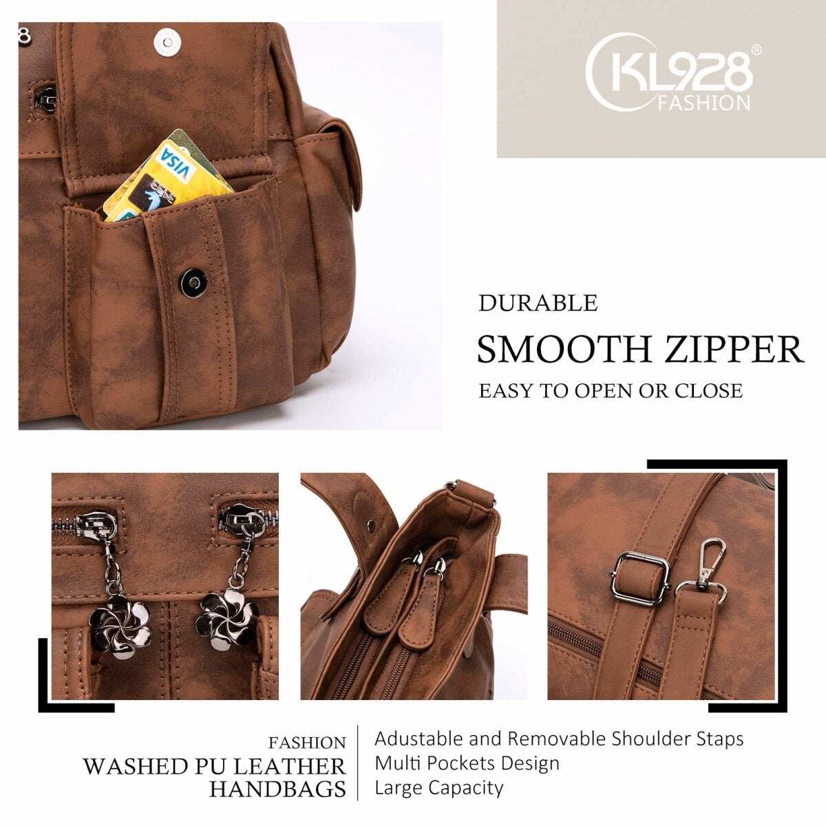 Bolsa de couro premium com muitos bolsos