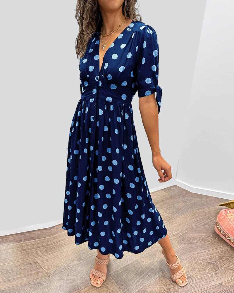 💃Vestido de bolinhas com decote em V profundo