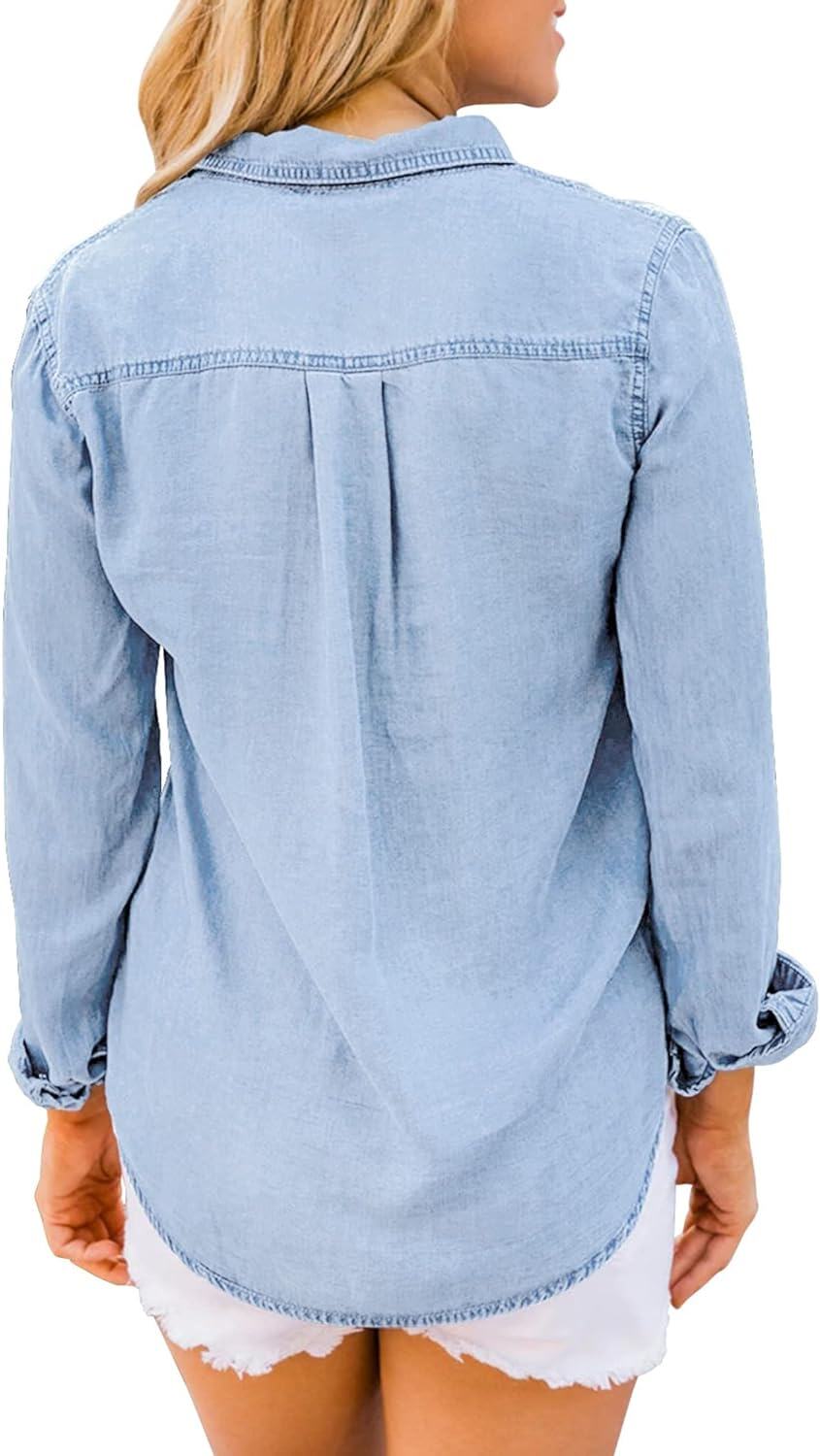 luvamia farmer ing Női Chambray Jean Western Shirts Hosszú ujjú gombos felsők
