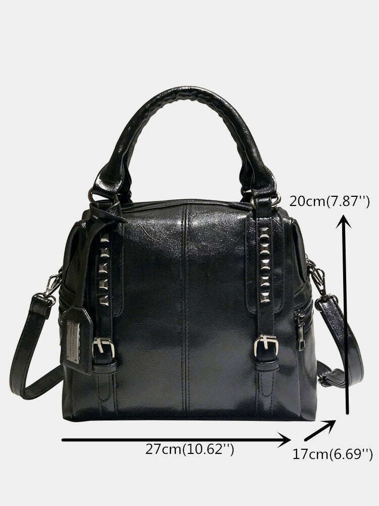 Bolsa feminina retrô rebitada Bolsa crossbody com grande capacidade