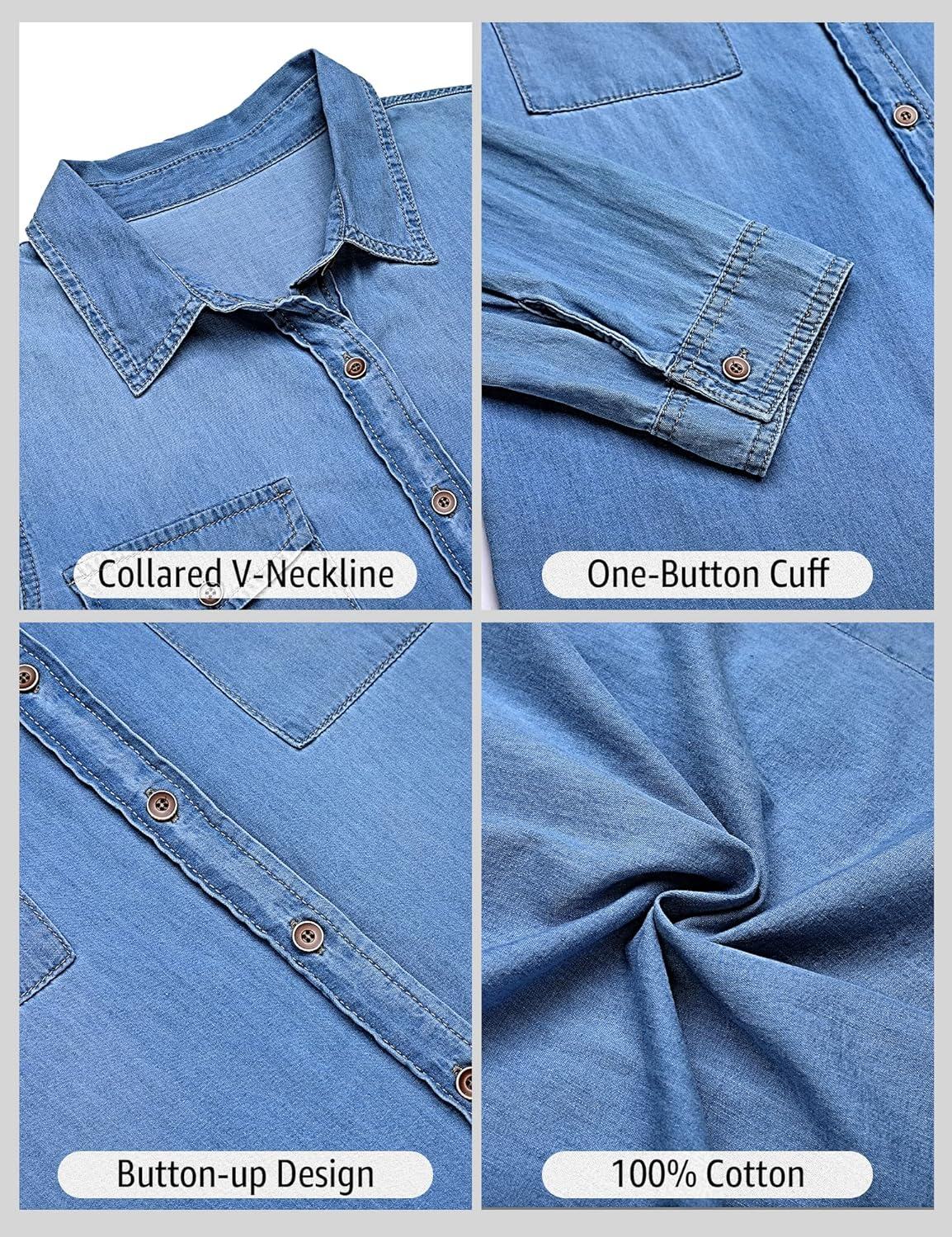 luvamia farmer ing Női Chambray Jean Western Shirts Hosszú ujjú gombos felsők