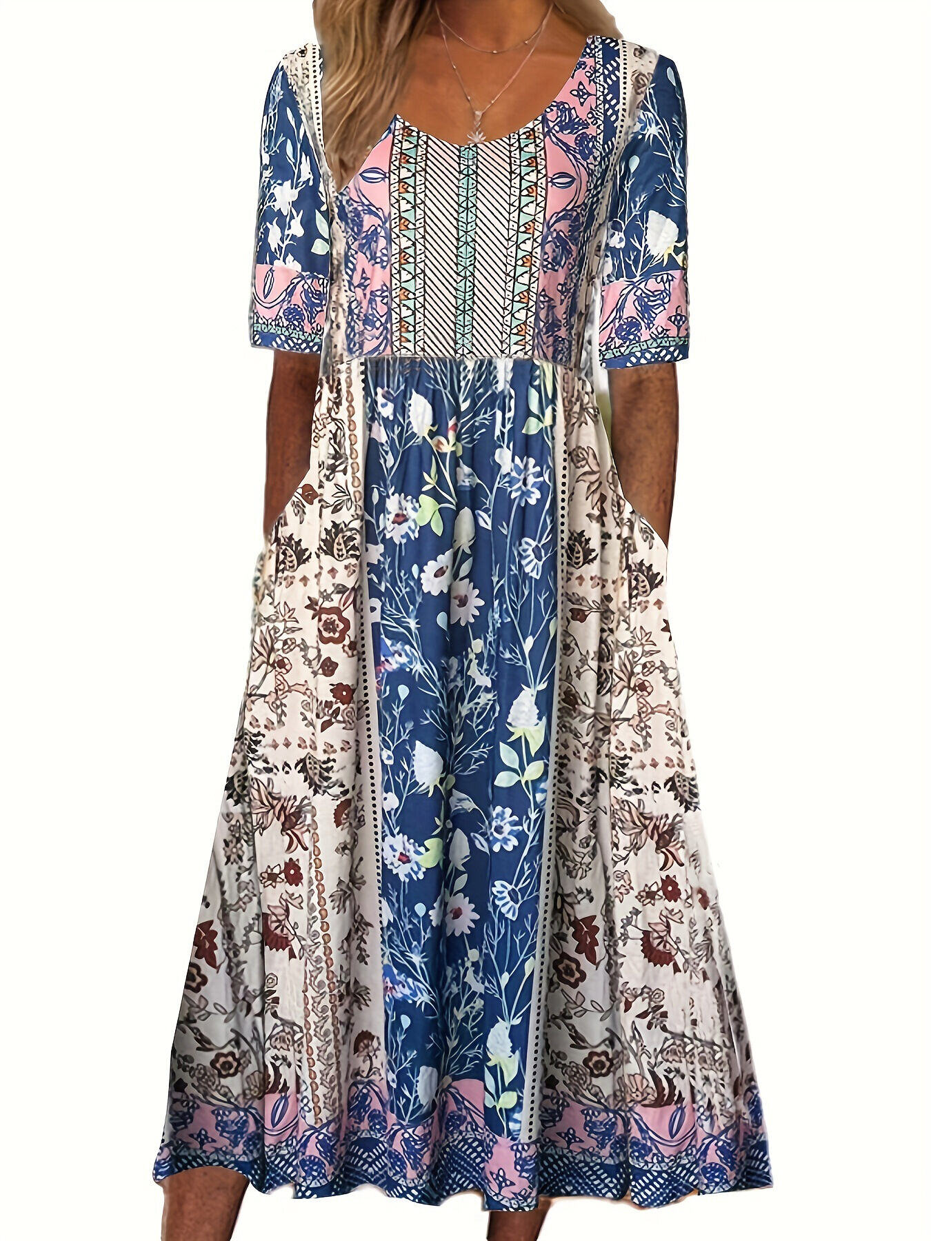 [S-5XL]vestido estampado boêmio