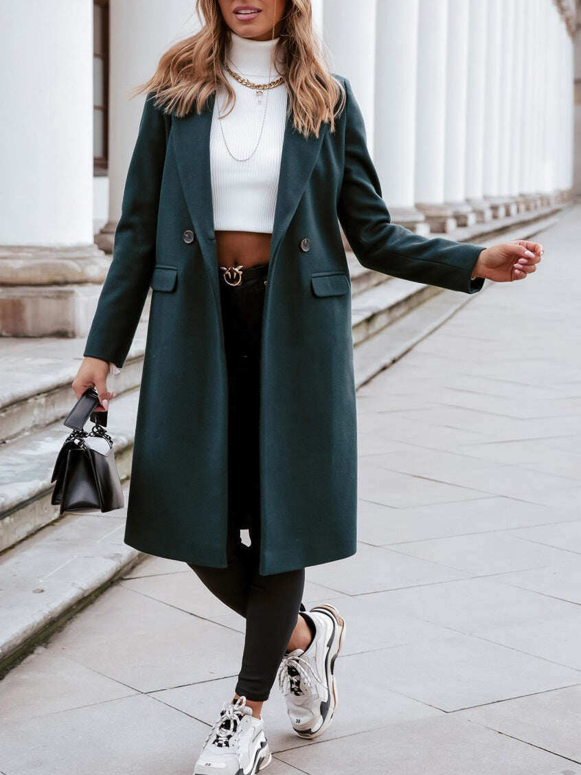 Γυναικεία παλτό με κουμπιά Μάλλινα μακρυμάνικα παλτό