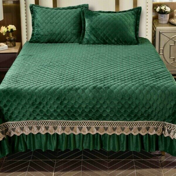 Conjunto de colcha de veludo 230x250cm 3 peças com bordado marrom + 2 fronhas