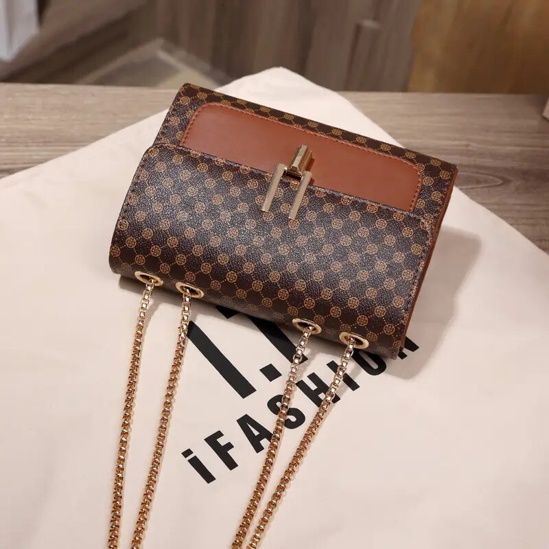 Polka Dot Print Shoulder Bag, Trendy Chain Crossbody Bag, Retro Square Handbag, Purse For Women