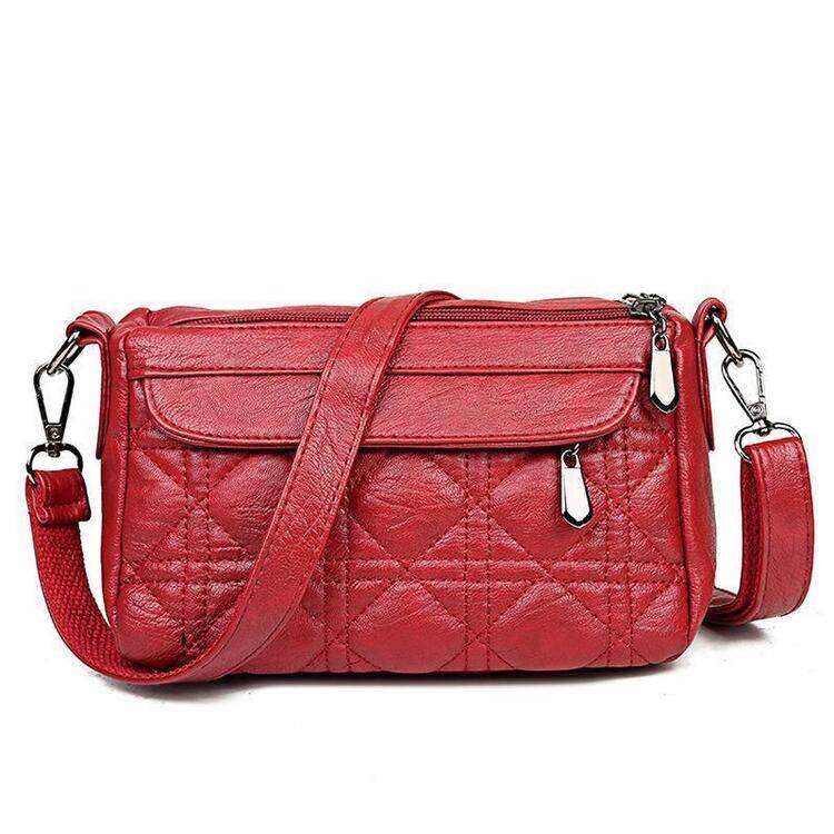 Bolsa de ombro inclinada de camada dupla de grande capacidade feminina lavada bolsa de couro macio