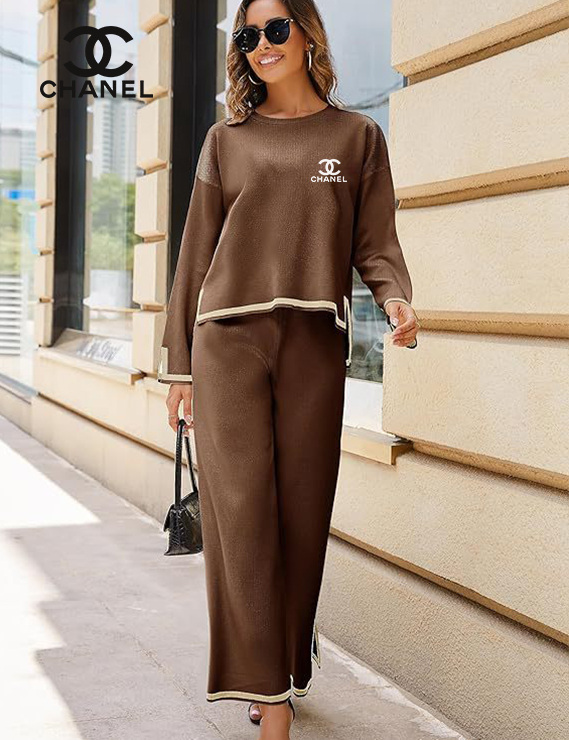 2024 Chanel novo conjunto de 2 peças de malha feminina casual de manga comprida