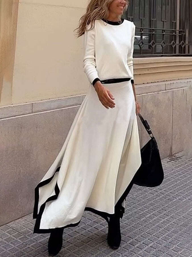 Elegante conjunto de duas peças em malha contrastante