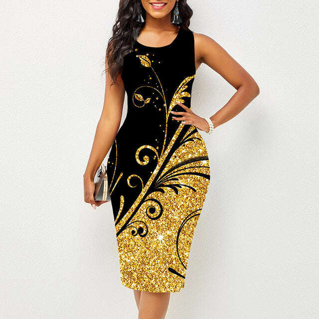 S~5XL-Vestido sem mangas multicolorido com decote redondo