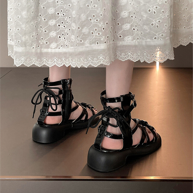 2024 novos sapatos romanos de verão com sola grossa e cano alto