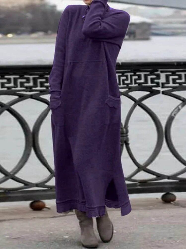 Vestido elegante e comprido de inverno para mulher