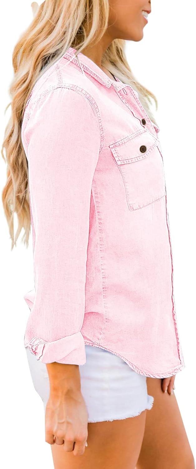 luvamia farmer ing Női Chambray Jean Western Shirts Hosszú ujjú gombos felsők