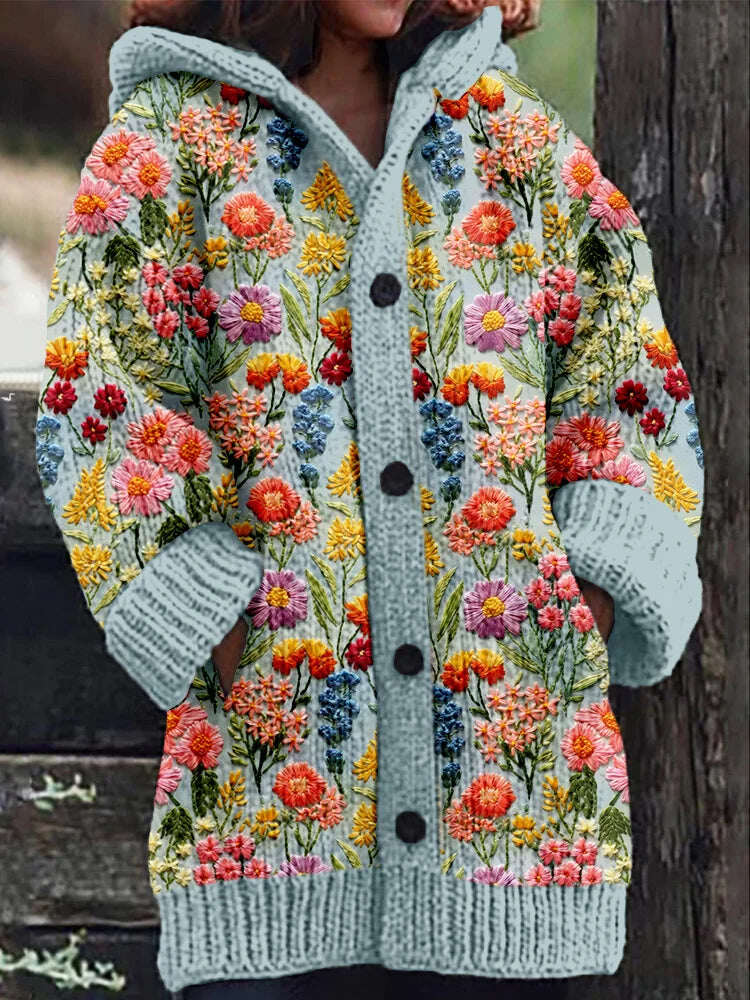 Cardigã elegante e aconchegante com flores bordadas