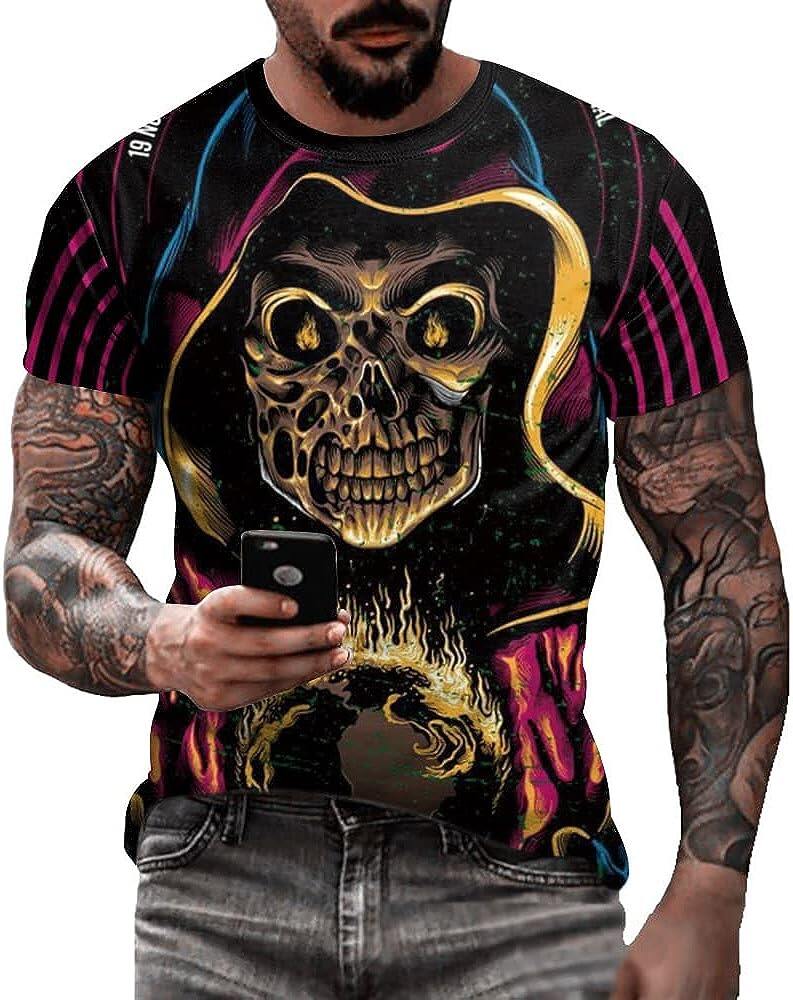 Men's 3D Print Skull T-Shirt 3D Creative Print Short Sleeve T-Shirt Casual Round Neck Novelty Street Fashion Tees Shirt