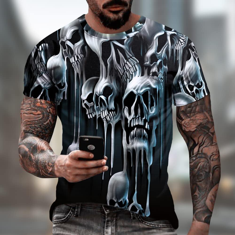Men's 3D Print Skull T-Shirt 3D Creative Print Short Sleeve T-Shirt Casual Round Neck Novelty Street Fashion Tees Shirt
