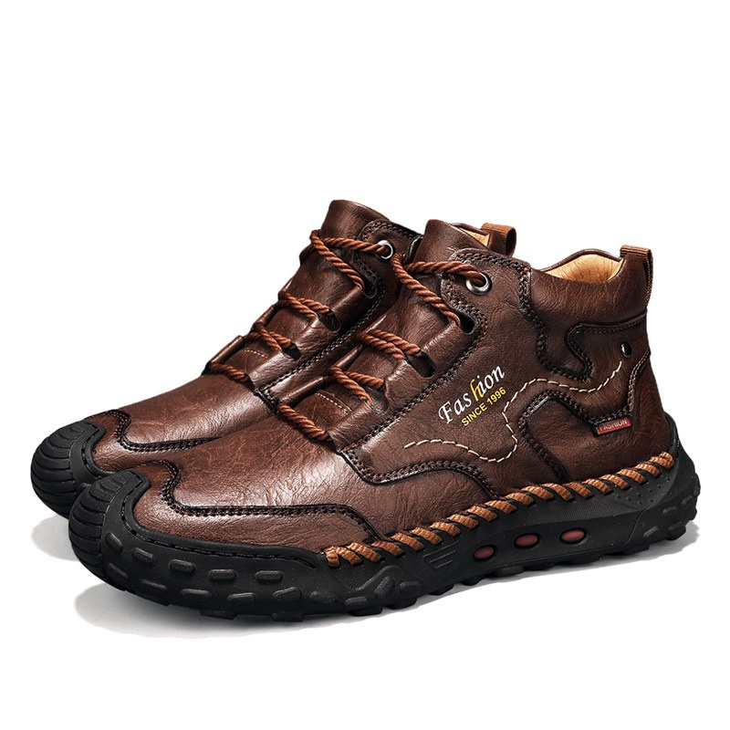 Botas de caminhada masculinas costuradas à mão com cadarço para atividades ao ar livre