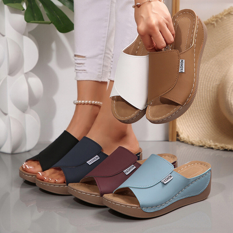 Slides confortáveis ​​com suporte de arco sandálias femininas de cor sólida