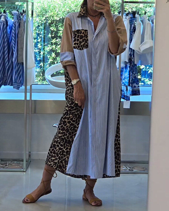 Nova jesenska široka ženska haljina s leopard printom za 2024.
