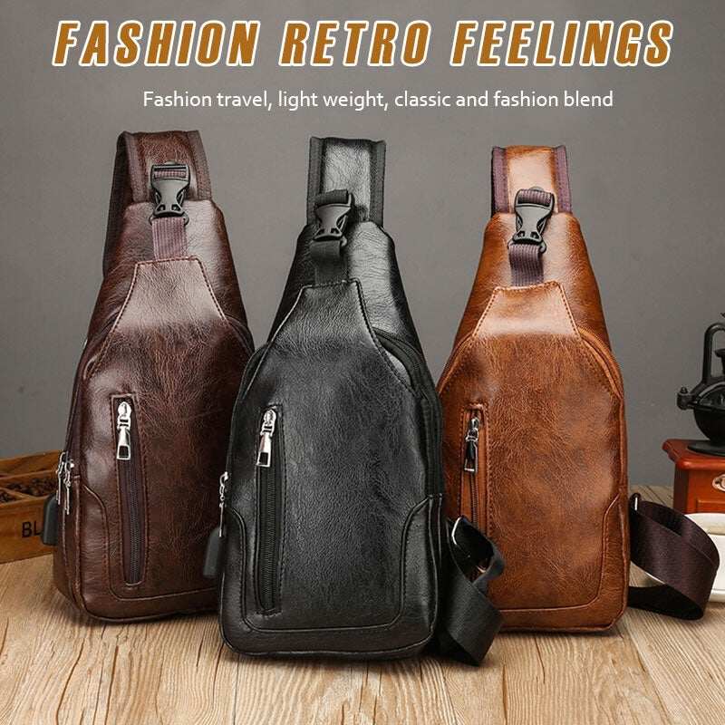 Męska torba na klatkę piersiową z teksturą w stylu retro