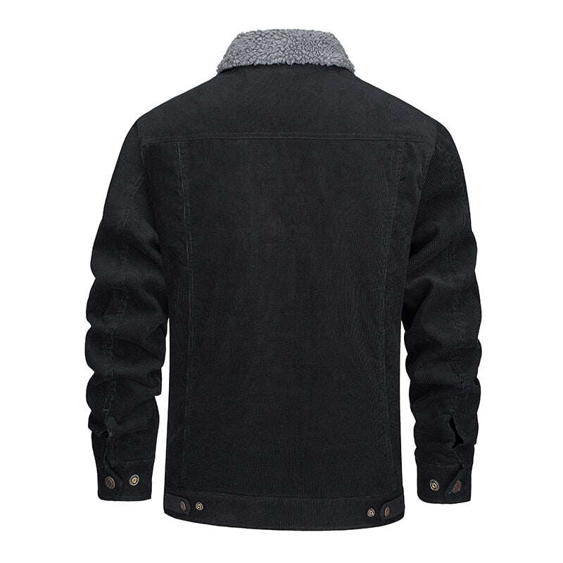 Jaqueta masculina de veludo cotelê jeans com forro de lã