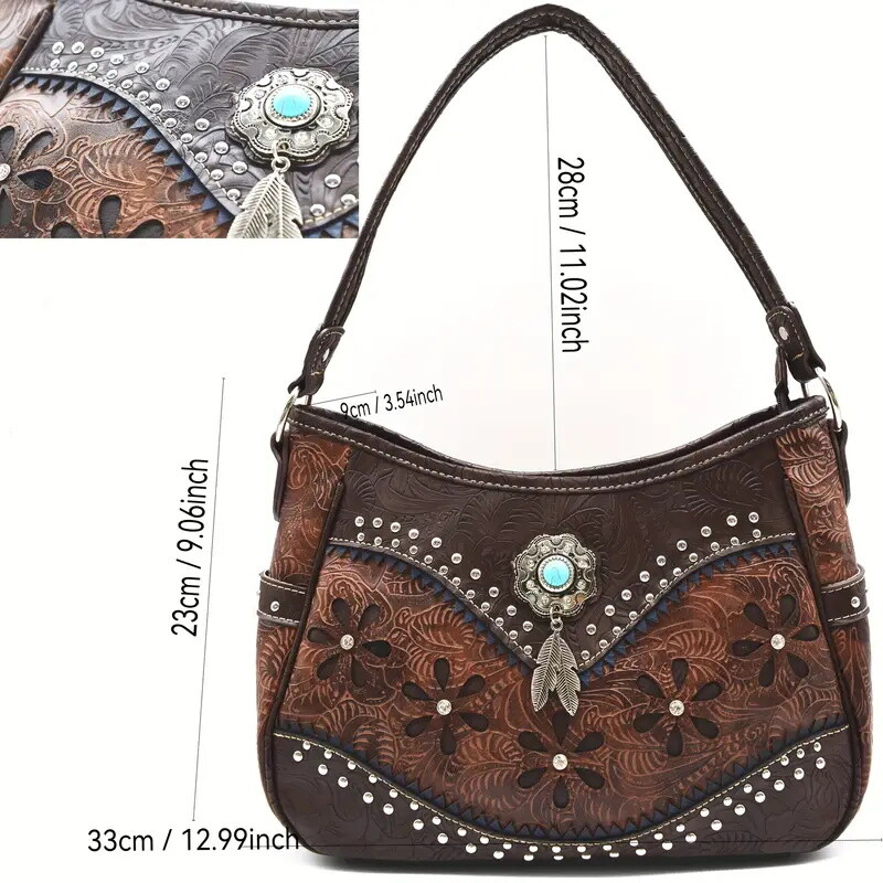 Country Western Handbag Women Shoulder Bag Trifold Wallet Set