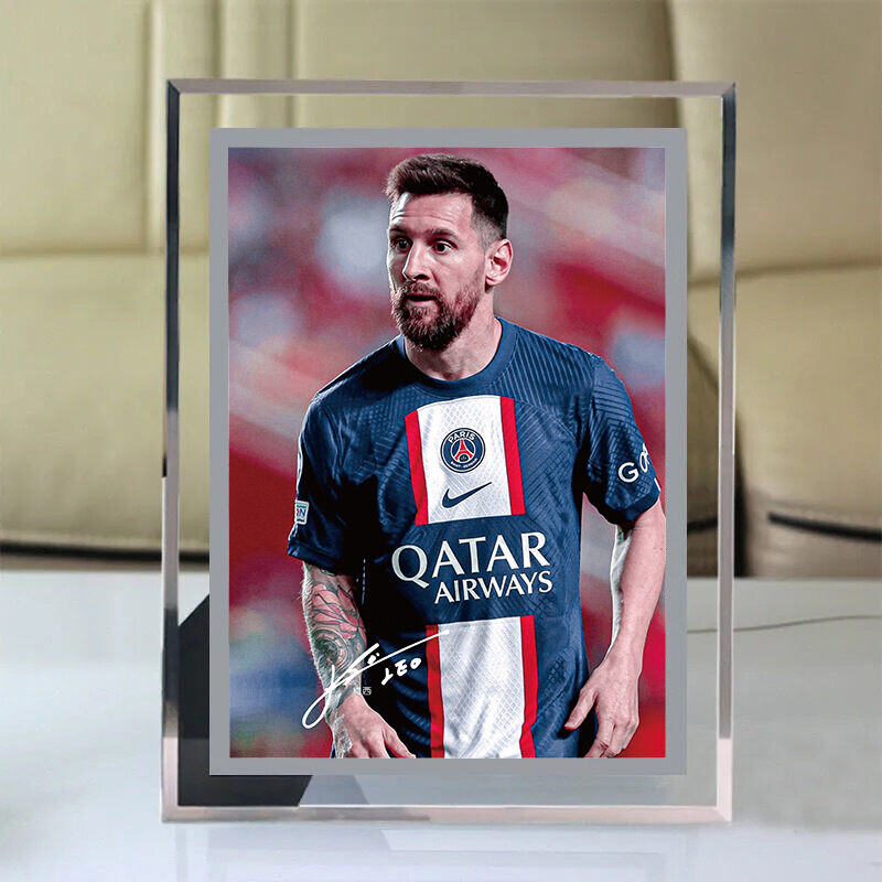 Messi Crystal képkeret 6 hüvelykes labdarúgó-világbajnokság sztárjának fényképével, beltéri üvegkeret asztali dekorációval