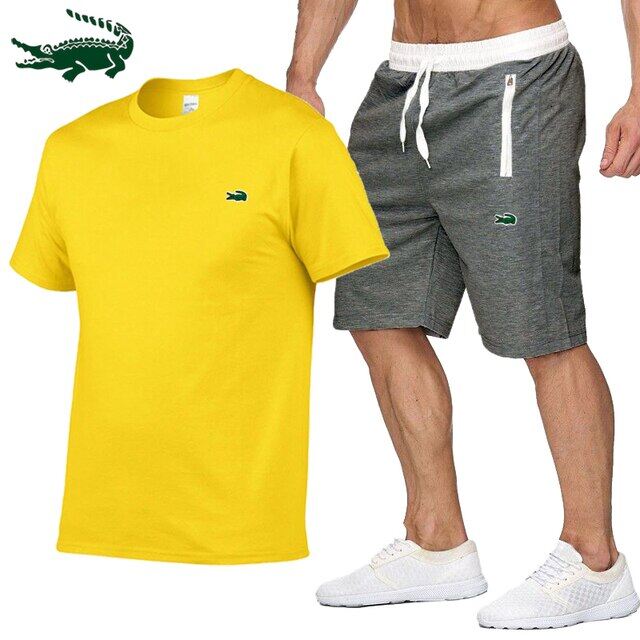 Cartelo High quality spring and summer new men's casual sports cotton round neck short-sleeved T-shirt+casual sports pants set