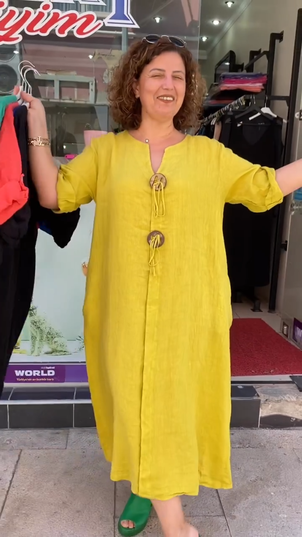 🌈【S-5XL】 Novo vestido de algodão e linho com decote em V, confortável e moderno