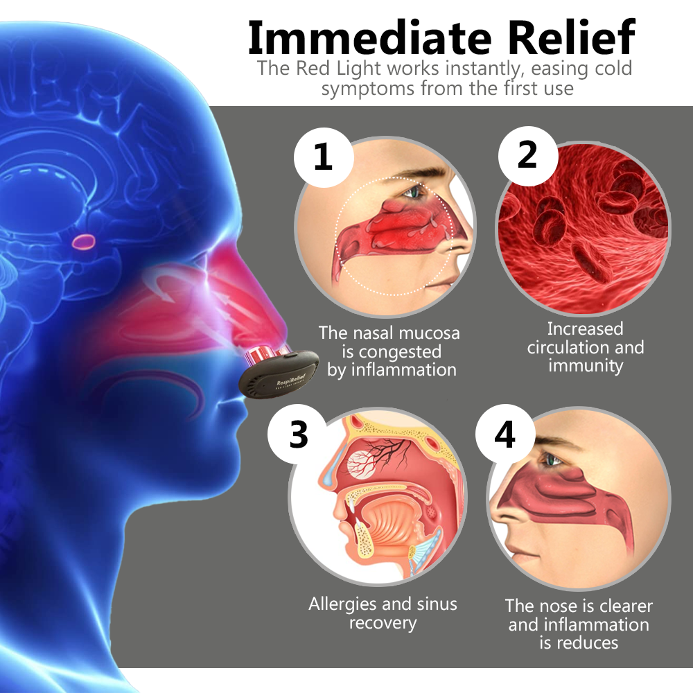 Instrumento de terapia nasal com luz vermelha Oveallgo™ RespiRelief