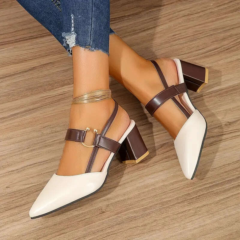 🔥 Dia 49% de desconto - Botas de salto alto estilosas e versáteis com salto grosso, bico fino, design confortável e costas abertas