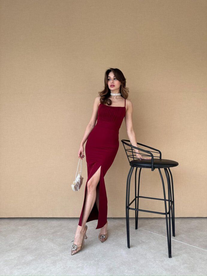 Vestido feminino slim sexy com fenda