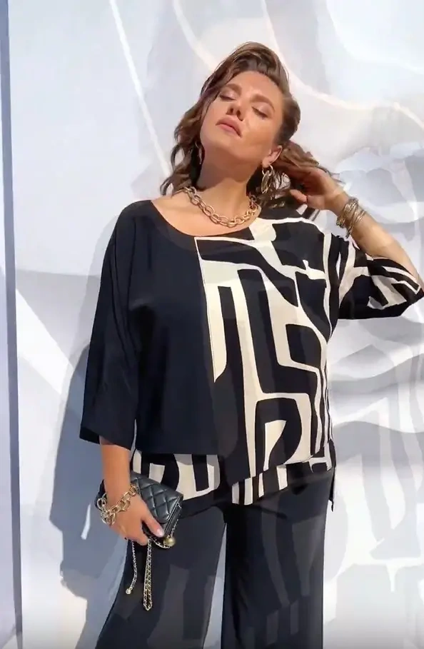 【S-5XL】❤️2024 nova camisa elegante de mulher com gola redonda