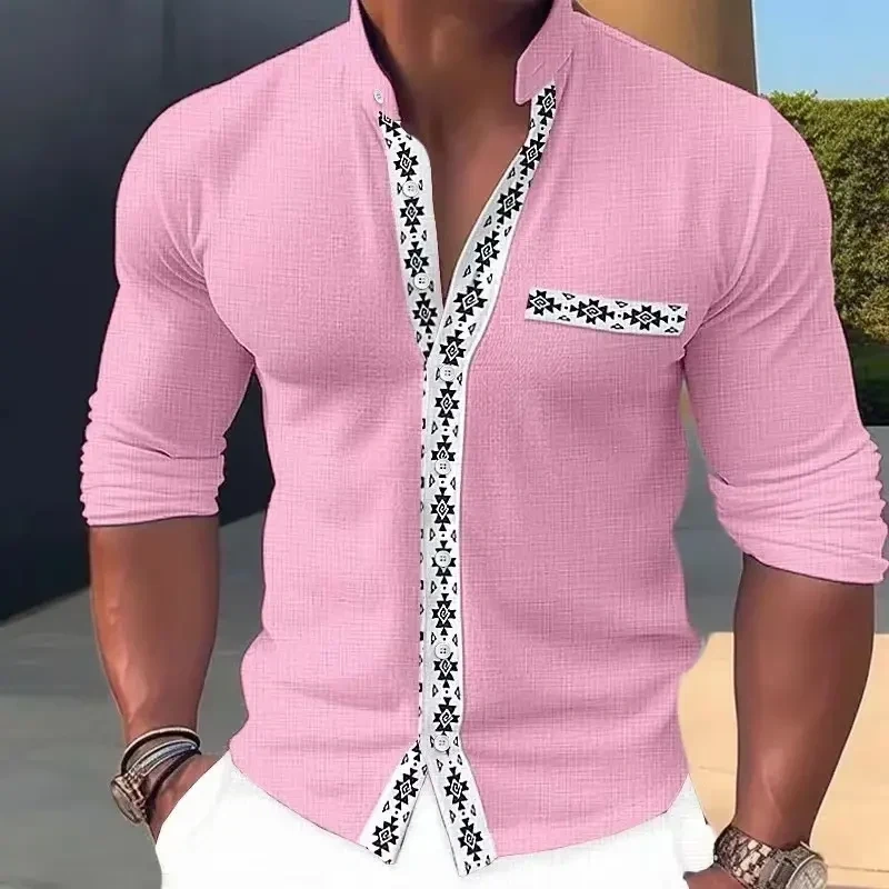 [S-3XL]🔥2024 Camisas de gola estampada moda primavera verão para homens