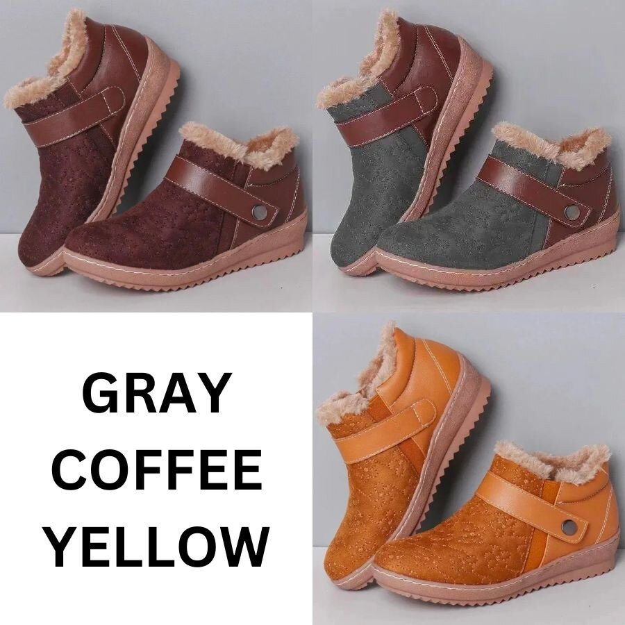 🔥Último dia com 49% de desconto - Novas botas de neve antiderrapantes de lã de cor combinando com a cabeça redonda de inverno