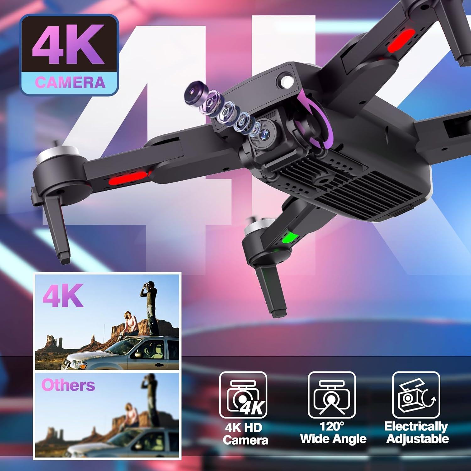 Drone GPS com câmera para adultos Drones 4K Motor sem escova Retorno automático para casa Transmissão WiFi 5G Dobrável FPV RC Quadcopter UAV Altitude Hold Siga-me 36 minutos de voo Estojo de transporte