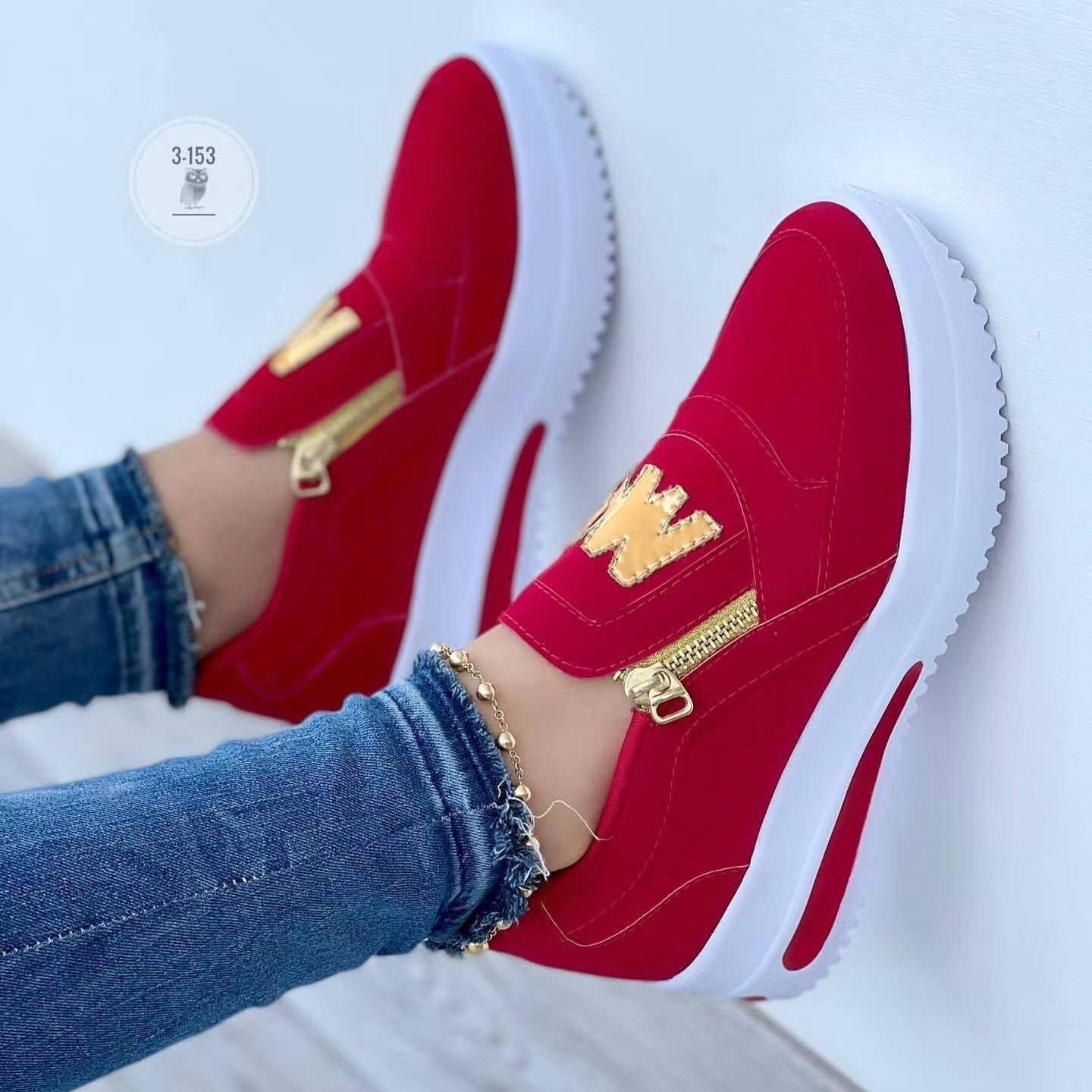 【35-43】Sapatos femininos casuais com plataforma e zíper lateral