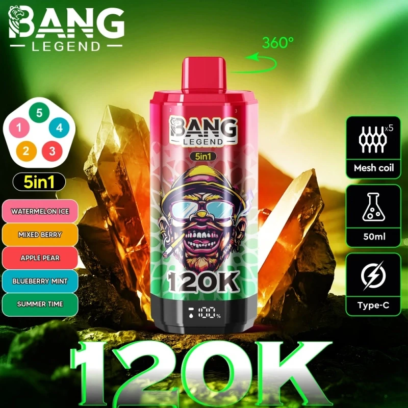 Bang Legend 120K Blueberry Raspberry & Black Dragon Ice & Rainbow Candy & Fuji Ice & Watermelon Sour Peach