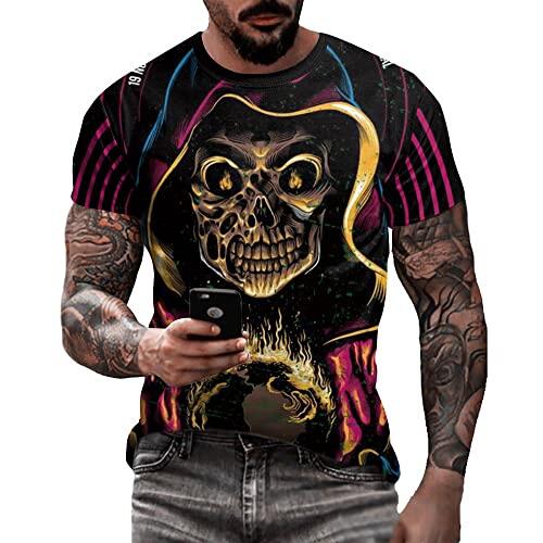 Camiseta masculina de caveira com estampa 3D criativa 3D camiseta de manga curta casual gola redonda novidade moda urbana camiseta