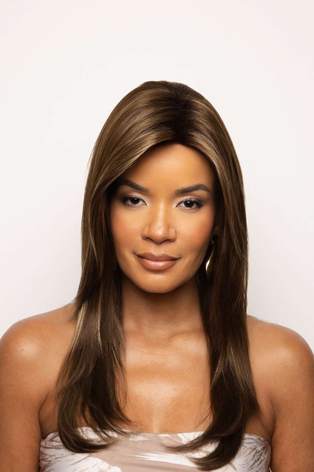 Highlighted side-parted long straight hair