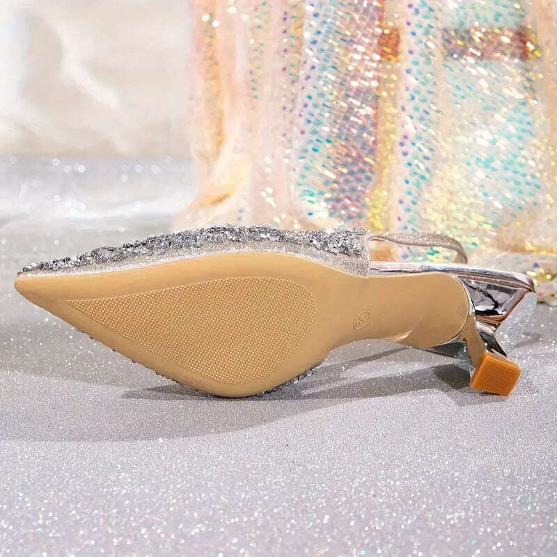 🔥 Dia 49% de desconto - Sapatos finos para banquete, salto alto com strass estilo europeu e americano