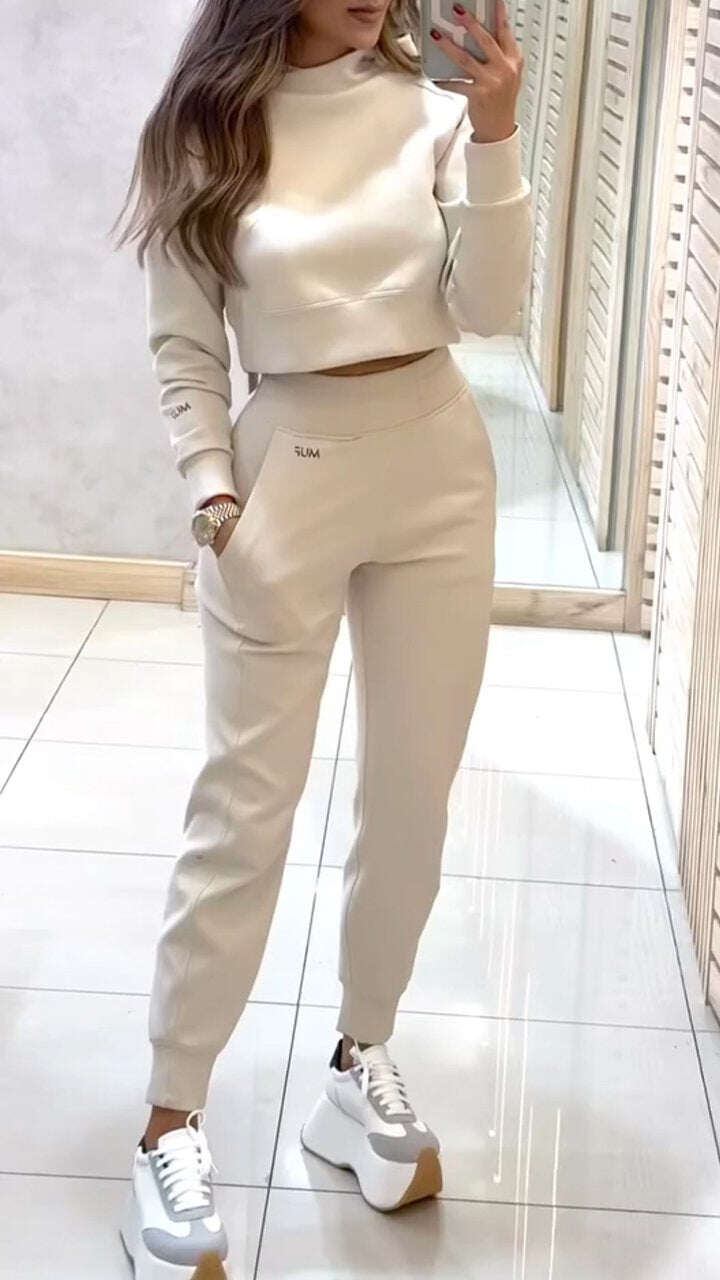 Camisola casual feminina com gola alta e mangas compridas, para outono e inverno