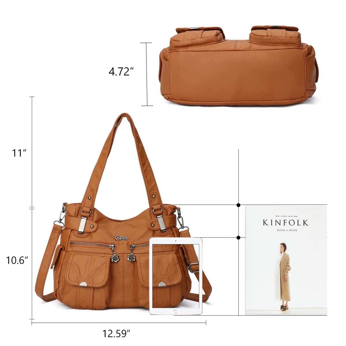 Bolsa de couro premium com muitos bolsos