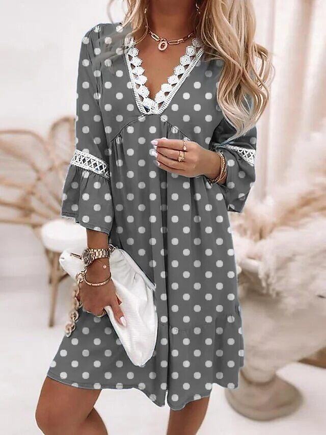 Novo vestido de verão com retalhos de renda estampado em algodão e linho